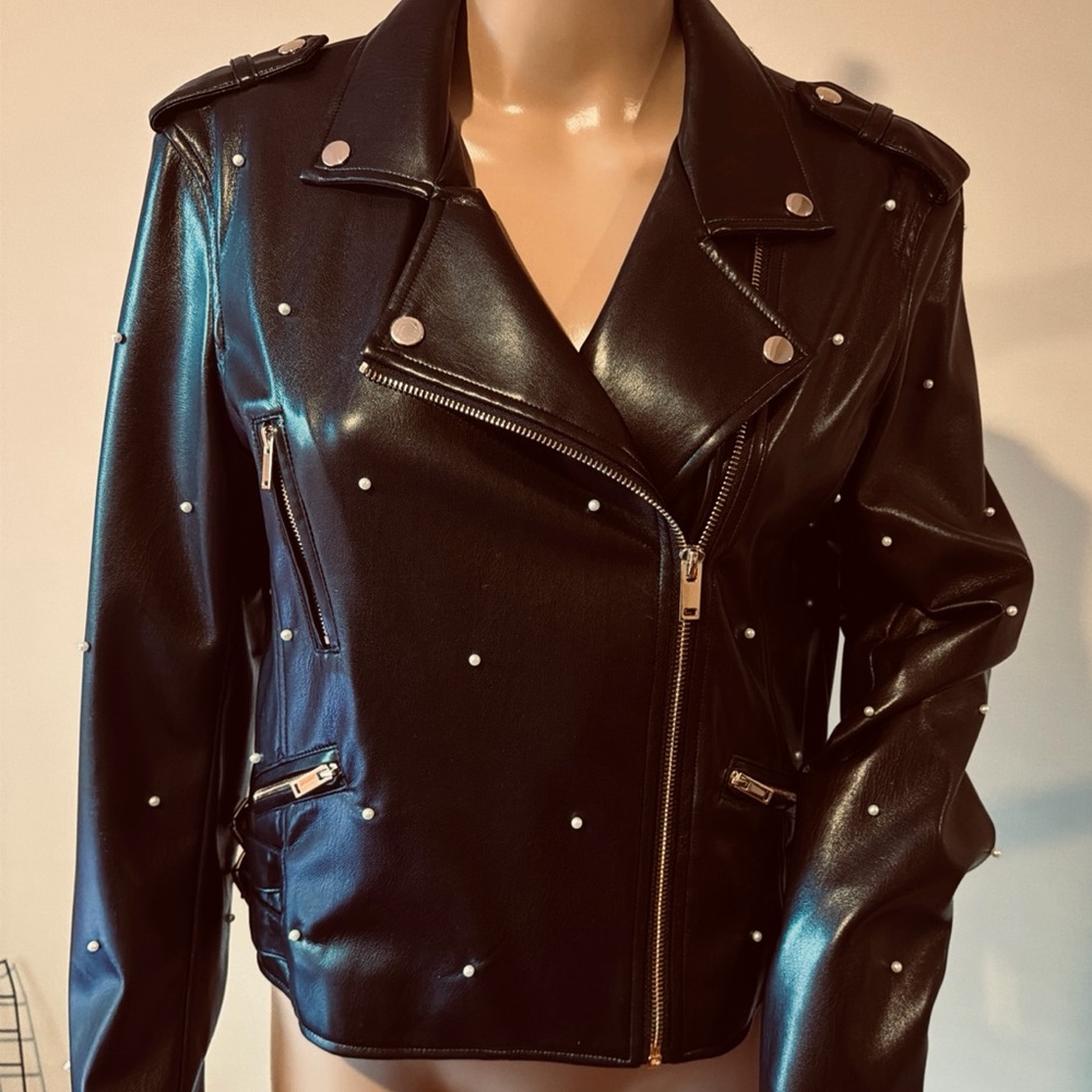 Generation Love Pearl Audrina Studded Vegan Leather Women's Biker Jacket Size L